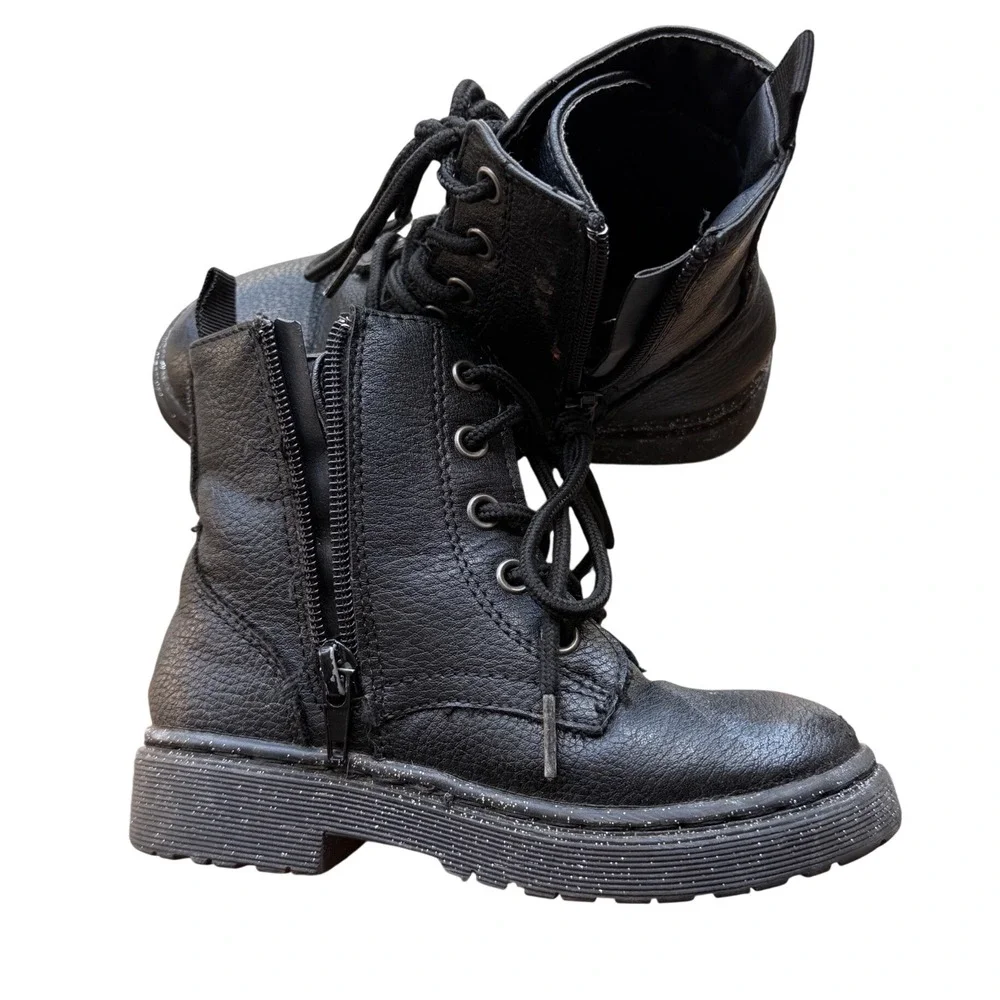 Sincerely Jules Combat Glitter Boots Kids Size 9 Black